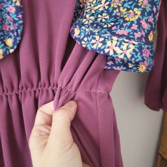 Vintage 70s Boho Hippie Midi Dress Purple Floral Vest S - Picture 3 of 7